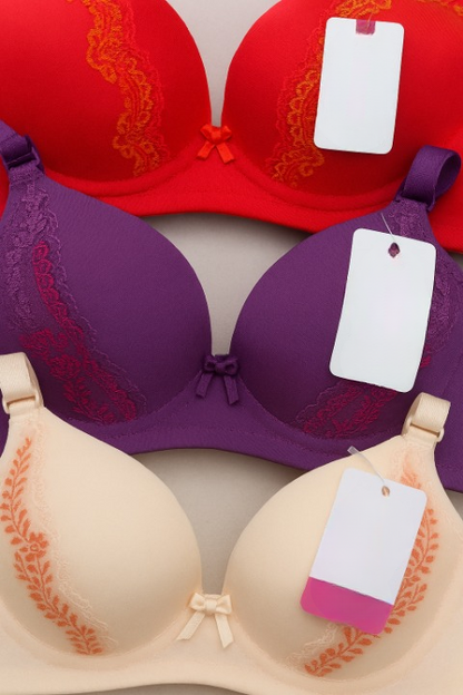 Padded Bra for Women – Embroidered Lace Bra with Soft Cushioned Cups, Sizes 36 to 42