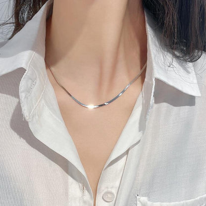Thin Snake Chain Necklace for Women – Stainless Steel Flat Herringbone Neck Chain