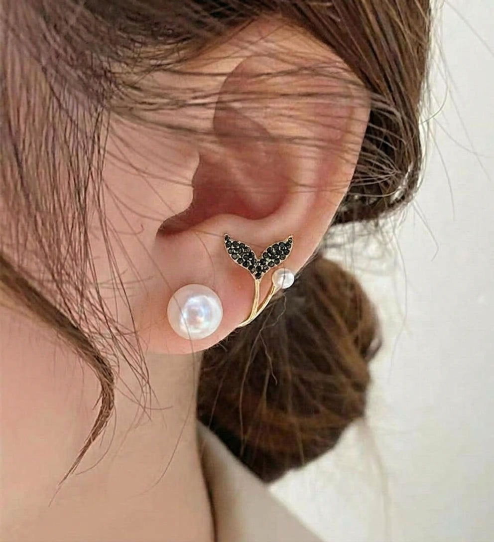 Korean Fish Tail Stud Earrings for Women – Mermaid Tail Pearl Earrings for Girls