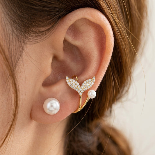 Korean Fish Tail Stud Earrings for Women – Mermaid Tail Pearl Earrings for Girls