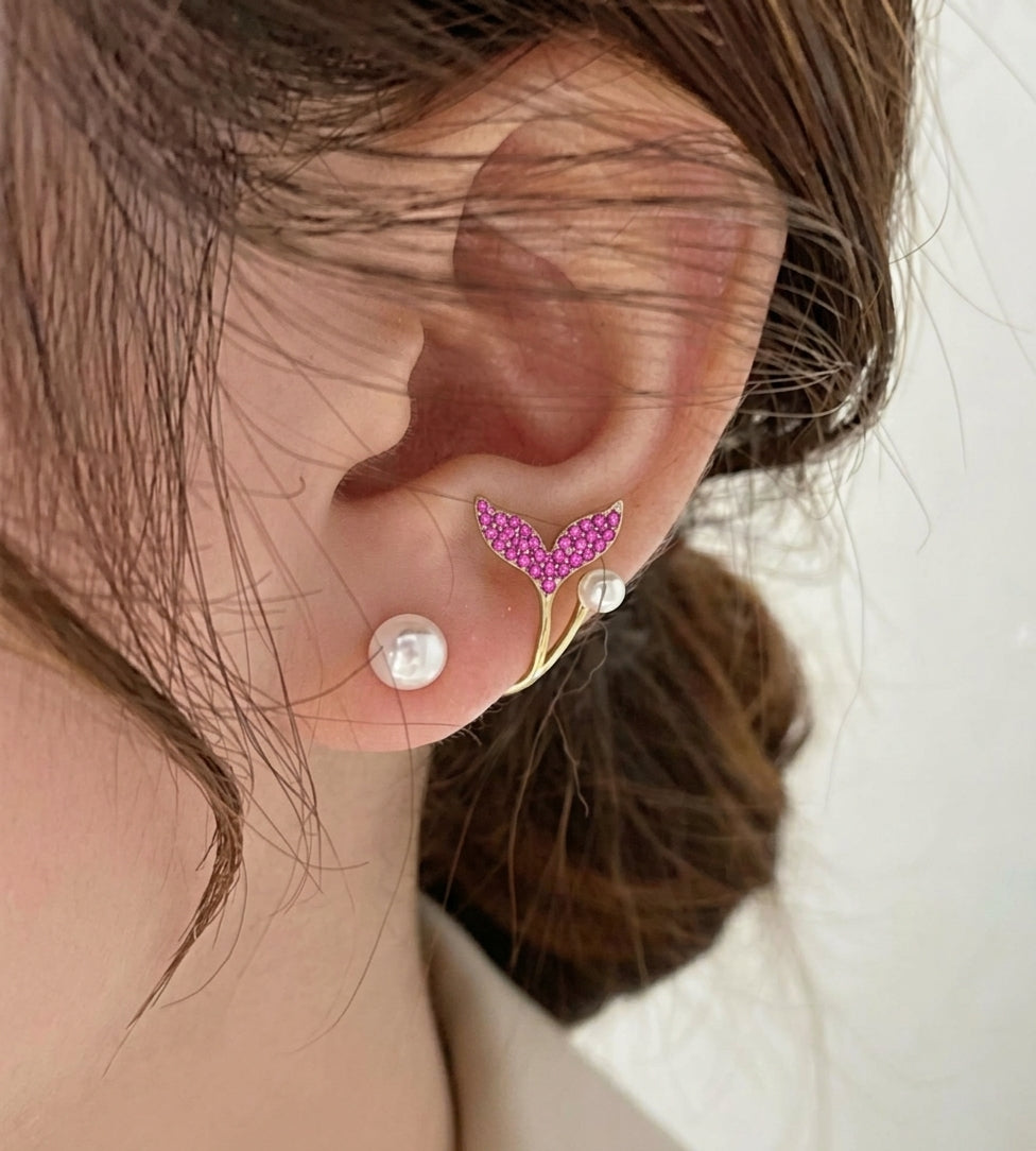 Korean Fish Tail Stud Earrings for Women – Mermaid Tail Pearl Earrings for Girls