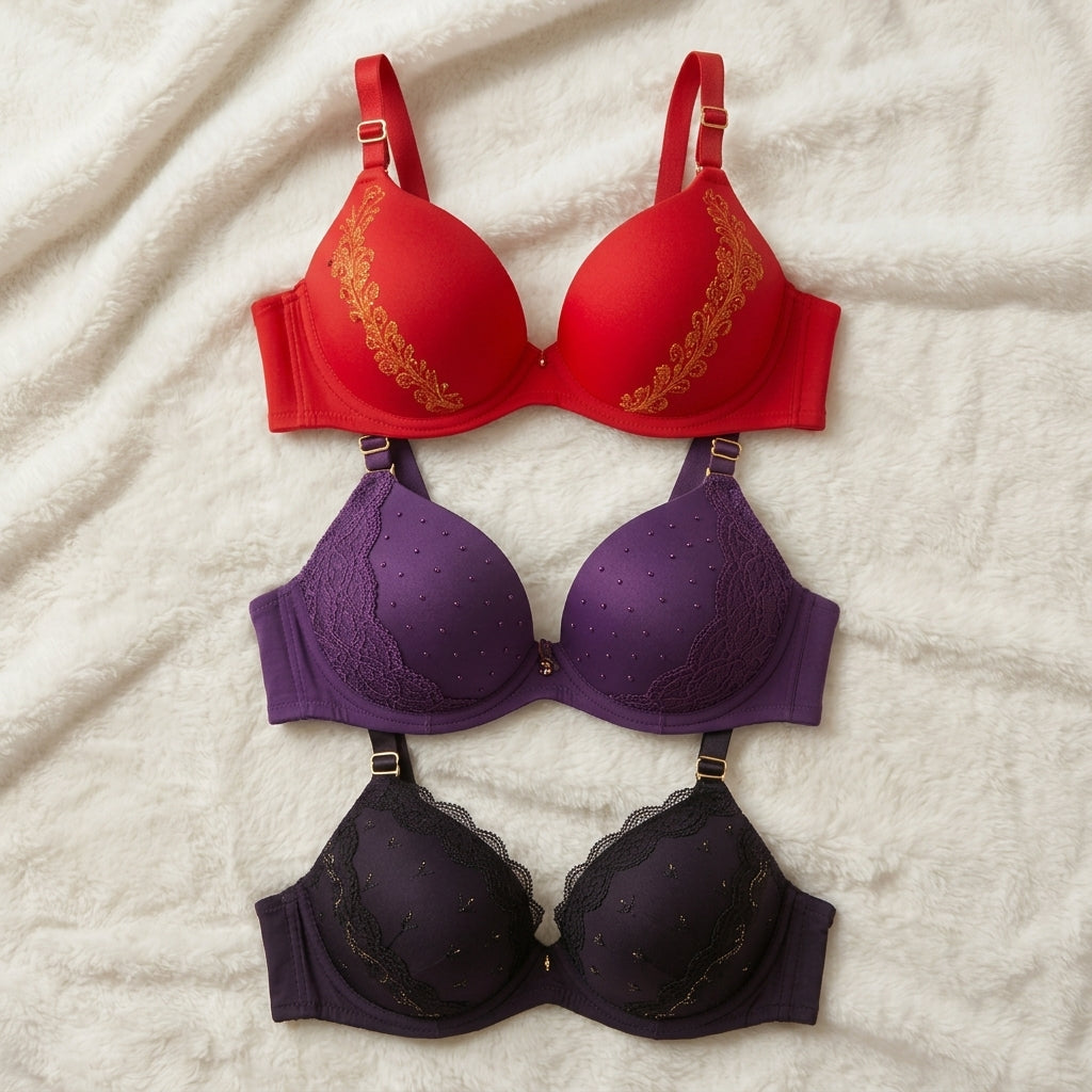 Padded Bra for Women – Embroidered Lace Bra with Soft Cushioned Cups, Sizes 36 to 42